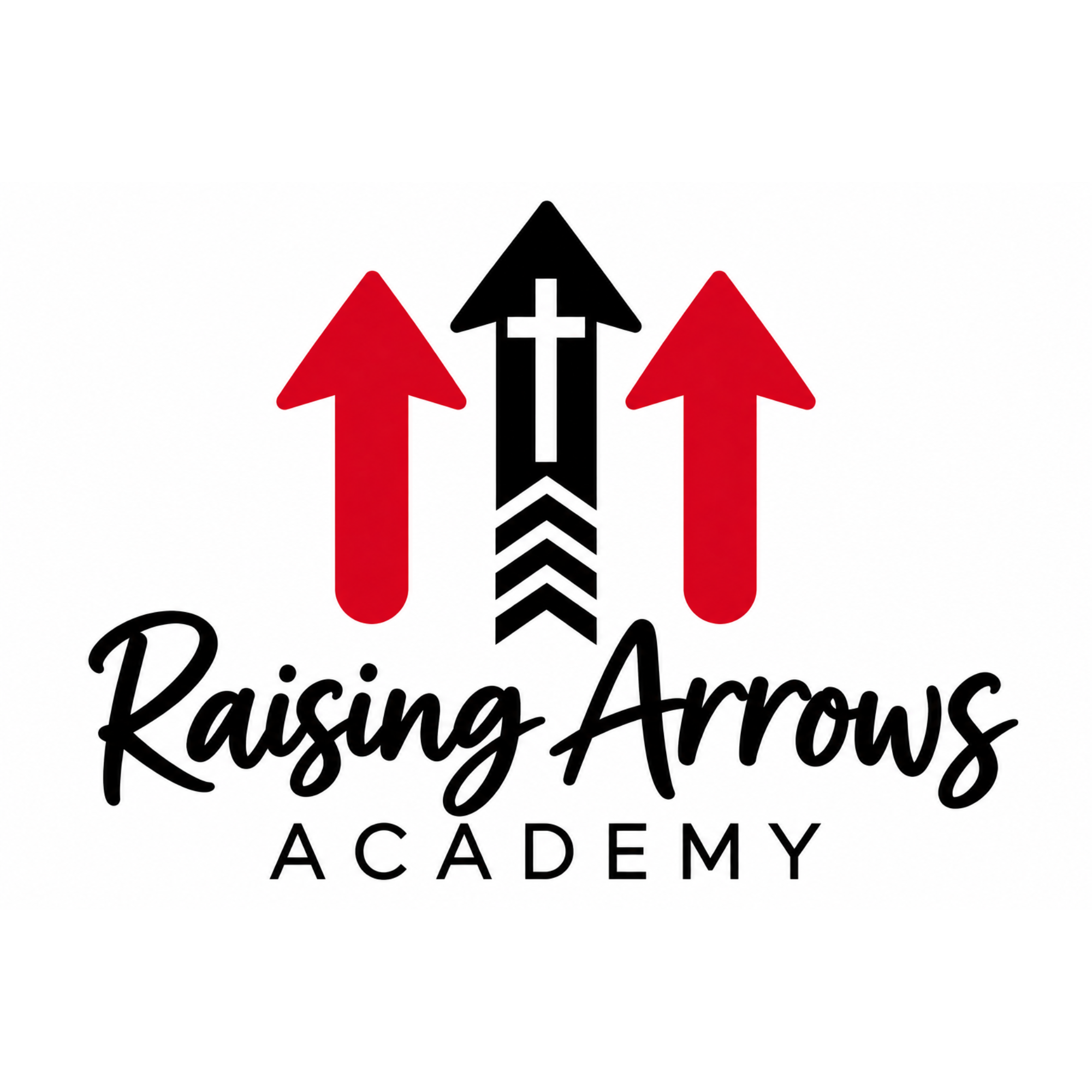 Raising Arrows Academy logo — three arrows with a cross